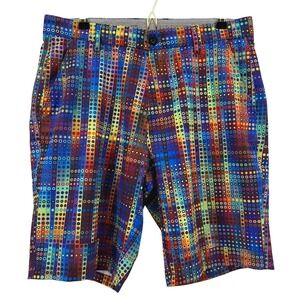 Hreski Mens Golf Shorts Size 32 Multi Color Geometric Dot Stripe Performance
